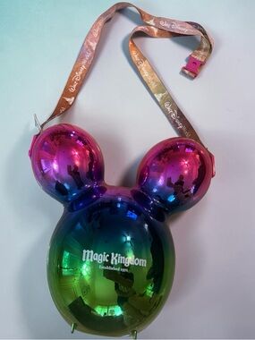 Disney Parks Magic Kingdom Mickey Balloon Popcorn Bucket Iridescent Lanyard